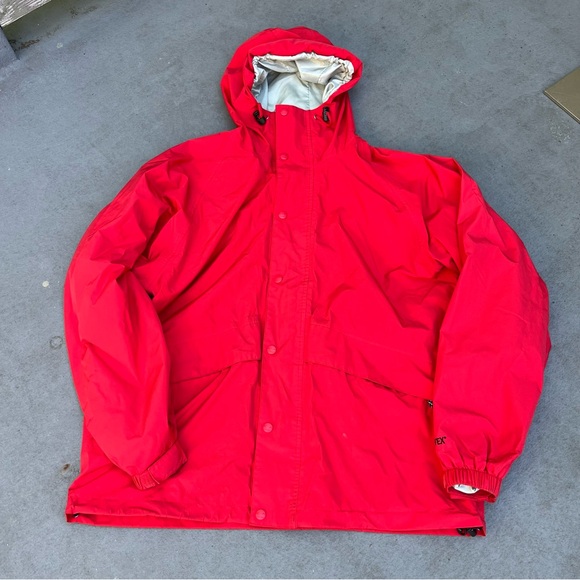 Vintage LL Bean Jacket Mens large  Red GoreTex Waterproof Nylon Hooded Zip Snap - Picture 1 of 14